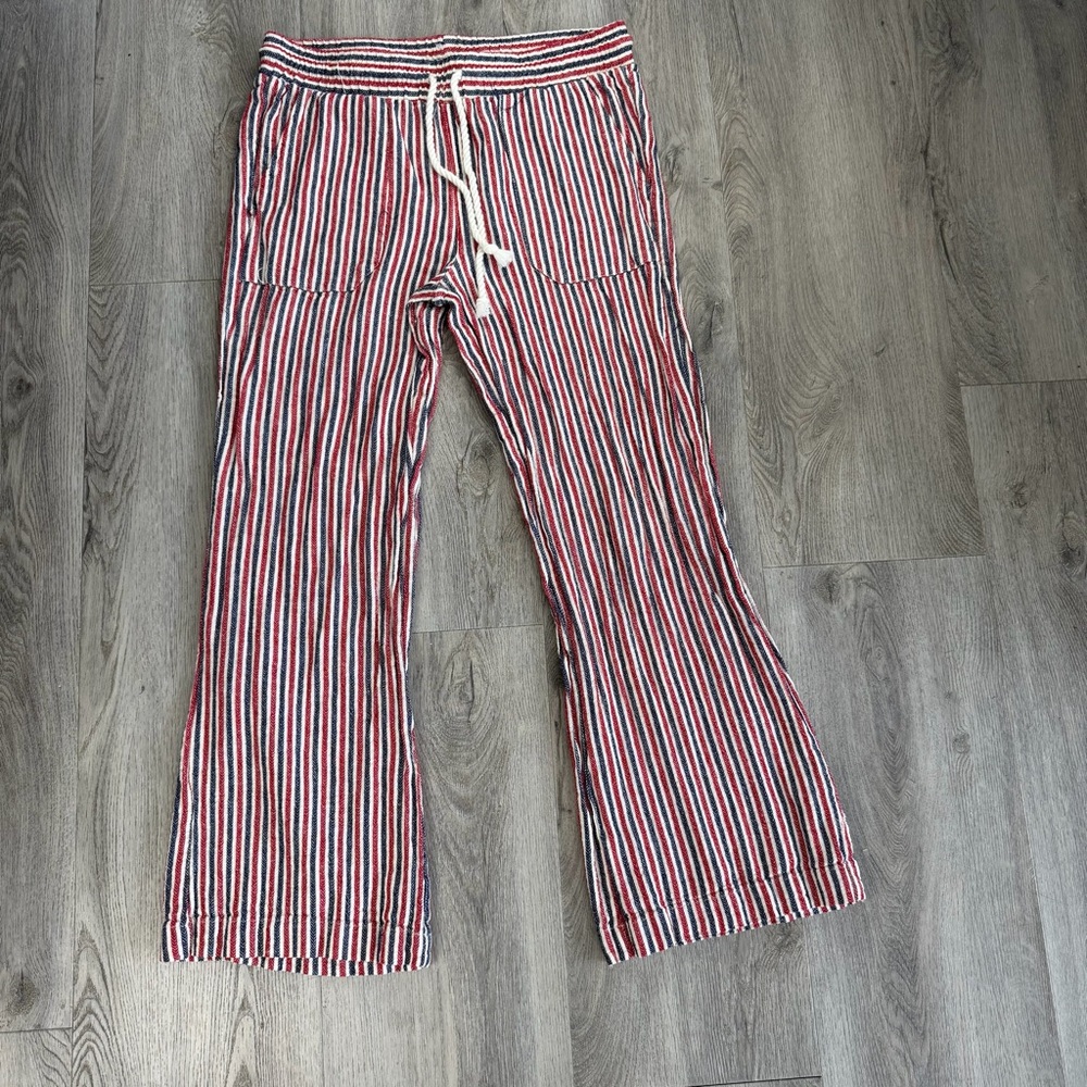 Indigo Rein Linen Pants Womens Large Multicolor Striped‎ Wide Leg Rayon